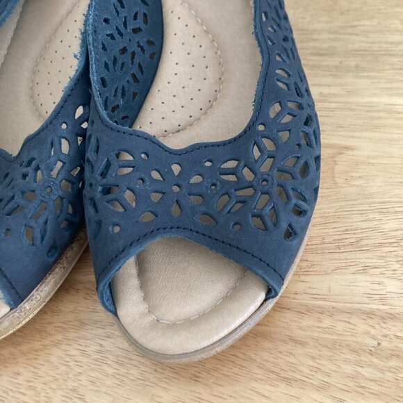 Spring Step Leather Slingback Sandals Navy Blue Lightweight Wedge Heels US 9 - Picture 6 of 11